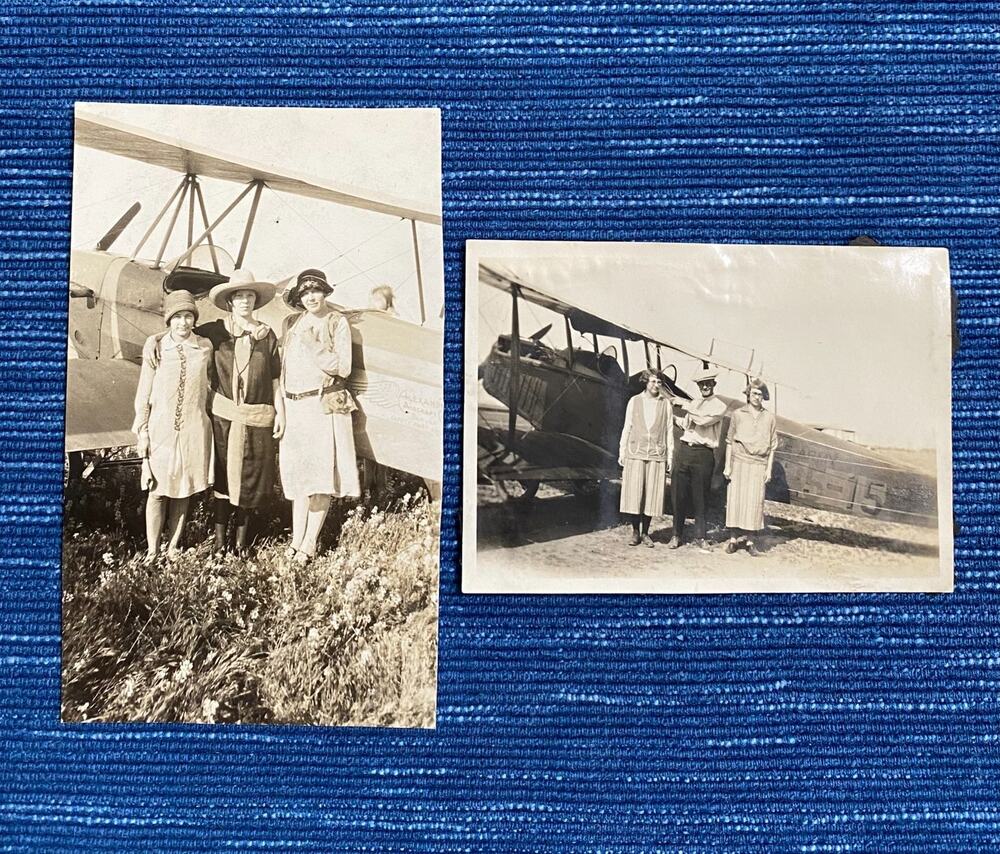 Vintage Snapshot Photo Alexander Aircraft Company & WWI US Army Airplane Pair